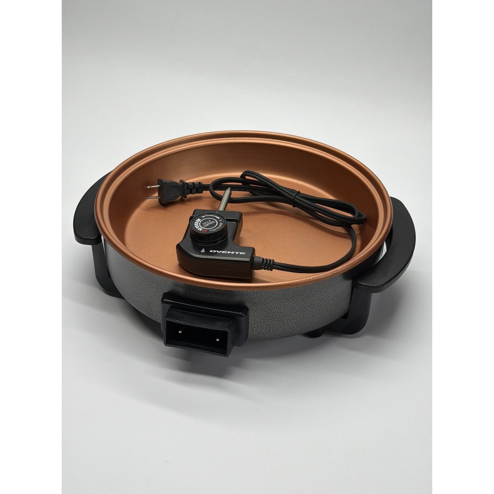 Ovente Electric Frying Pan 1400W Copper Non-Stick Skillet Grey FPB-001-4-2